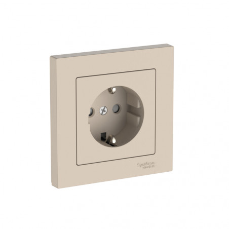 ATLASDESIGN РОЗЕТКА с заземлением со шторками, 16А, в сборе, быстрозажимные клеммы, ПЕСОЧНЫЙ