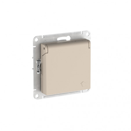 ATLASDESIGN РОЗЕТКА с заземл. со шторк. с крышкой, 16А,IP20,мех., быстрозажимные клеммы, ПЕСОЧНЫЙ
