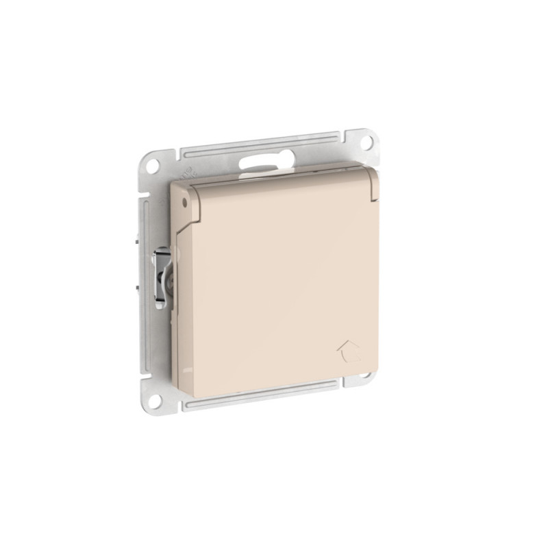 ATLASDESIGN РОЗЕТКА с заземлением со штораками с крышкой, 16А,IP20,мех., быстрозажимные клеммы, БЕЖЕВЫЙ