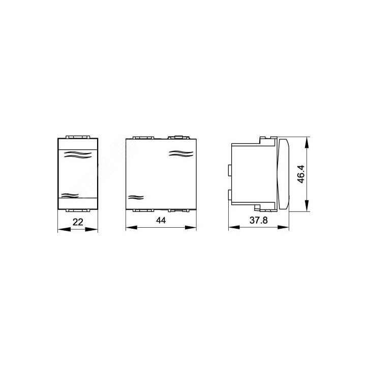 Выключатель одноклавишный, 2 модуля, белый