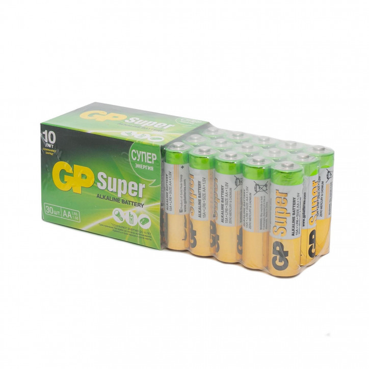 Батарейка алкалиновая GP Super Alkaline 15А АA - 30 шт. в пленке Батарейка алкалиновая GP Super Alkaline 15А АA - 30 шт. в пленке