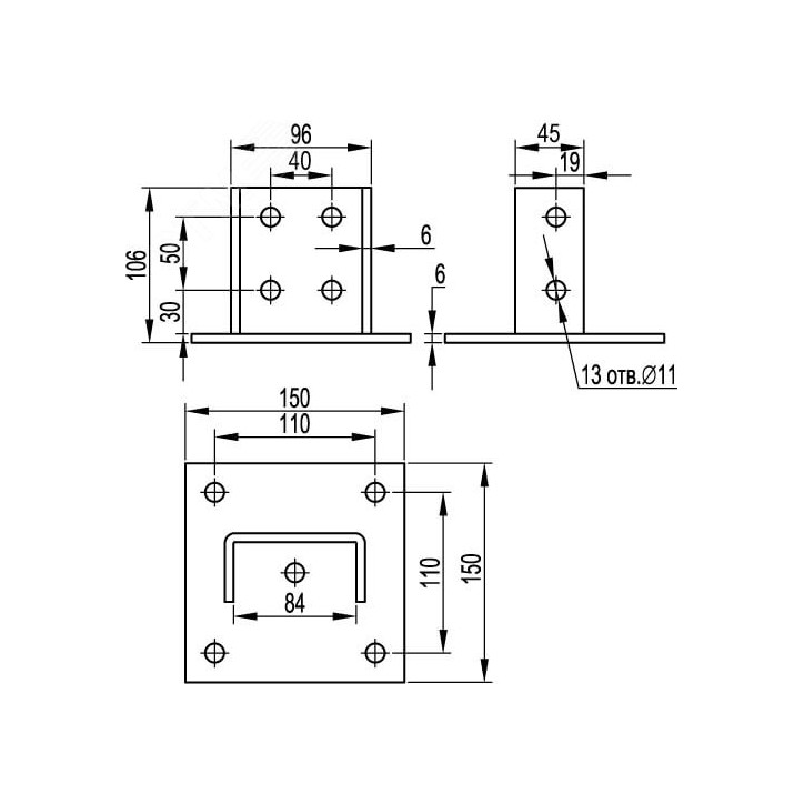 Крепление к потолку усиленное для профиля 41х41 горячеоцинкованное Крепление к потолку усиленное для профиля 41х41 горячеоцинкованное