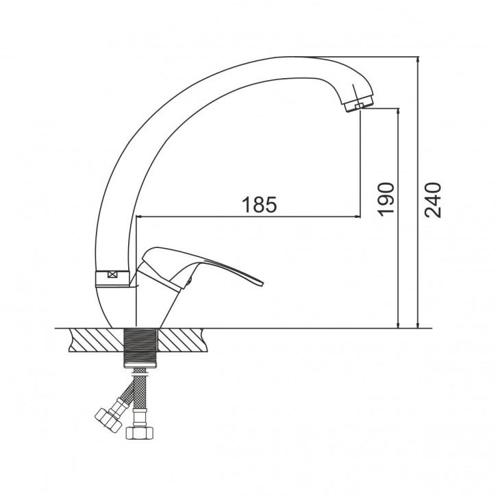 Смеситель для кухни шаровый с высоким изливом, крепеж гайка