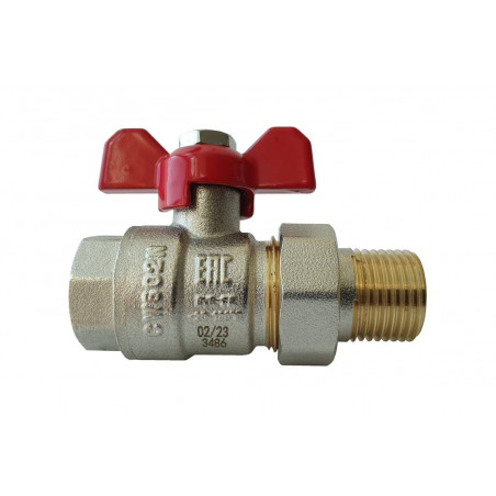 Кран шаровой BVR-FR ГОСТ Р 59553 с накидной гайкой и ниппелем DN15 PN40 Т от -20С ...+120С материал корпуса латунь,'рукоятка-баб