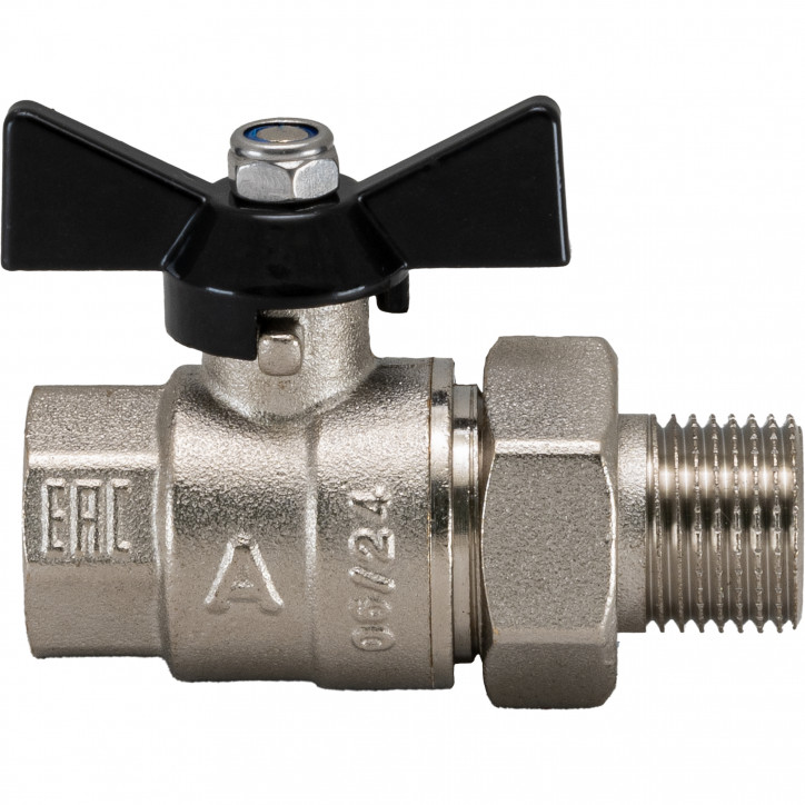 Кран шаровой полнопроходной с полусгоном 3/4' ВН/НР бабочка