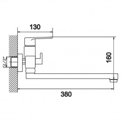 Смеситель для ванны шаровый с длинным изливом, перекл.душа черный