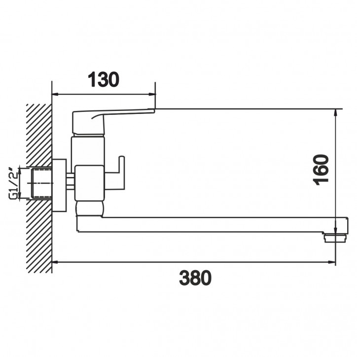Смеситель для ванны шаровый с длинным изливом, перекл.душа черный