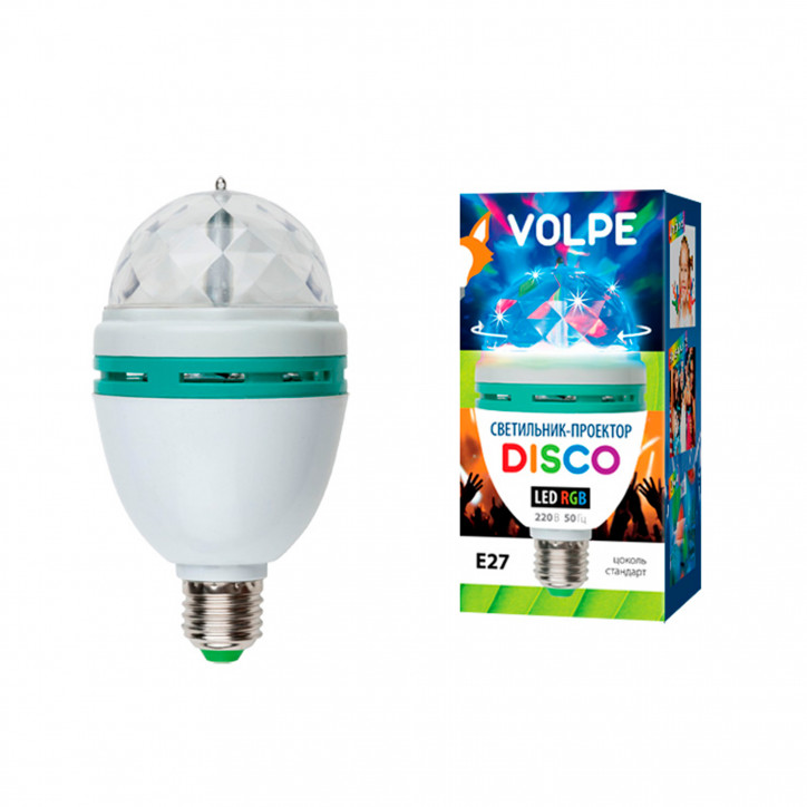 Светодиодный светильник-проектор ULI-Q301 Серия DISCO, многоцветный ТМ VOLPE Работа от сети 220В Для установки в электропатрон E