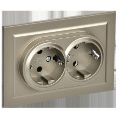 BRITE Розетка двойная с заземлением с защитными шторками 16А в сборе РСш12-3-БрШ шампань