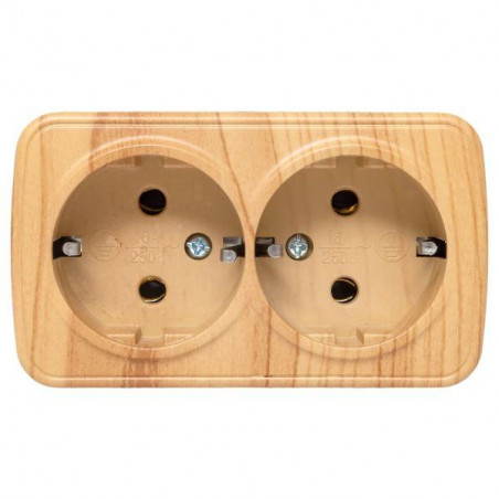 Розетка 2-местная ОП Минск 16А с заземлением светлое дерево