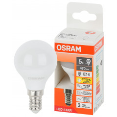 Лампа светодиодная LED Star Шарообразная 5Вт (зам на 40Вт), 470Лм, 2700К, цоколь E14 OSRAM
