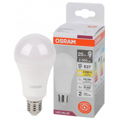 Лампа светодиодная LED Value Грушевидная 25Вт (замена 200Вт), 2000Лм, 3000К, цоколь E27 OSRAM