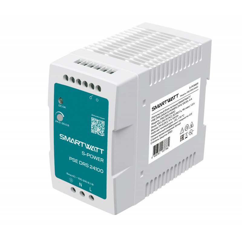 Импульсный блок питания SMARTWATT PSE DRS 24100 S-POWER, 24 В, 100 Вт, 4 А