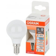 Лампа светодиодная LED Star Шарообразная 5Вт (зам на 40Вт), 470Лм, 6500К, цоколь E14 OSRAM