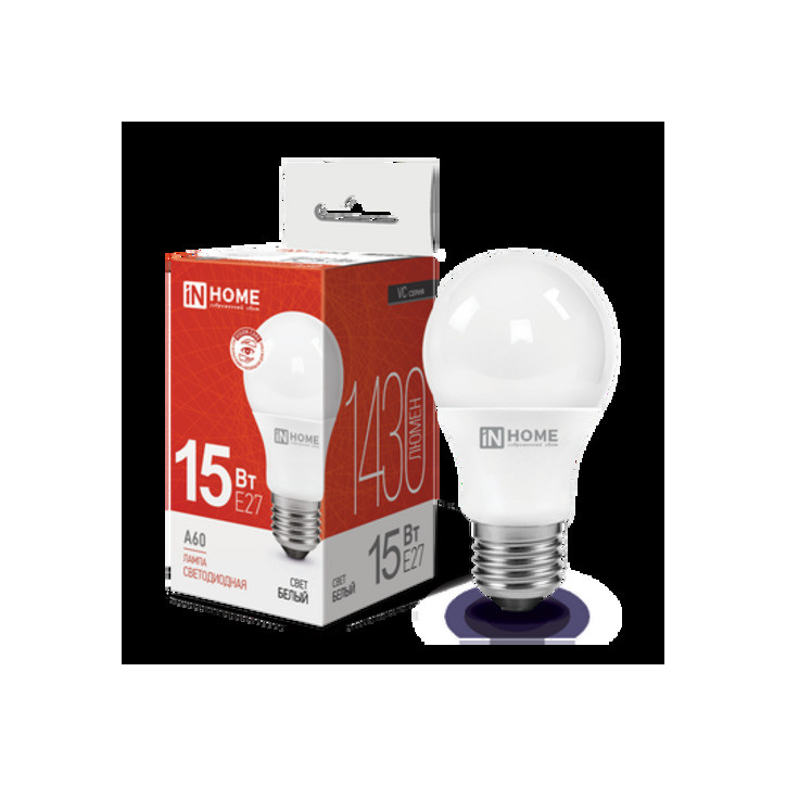 Лампа светодиодная LED-A60-VC 15Вт 230В Е27 4000К 1430Лм IN HOME Лампа светодиодная LED-A60-VC 15Вт 230В Е27 4000К 1430Лм IN HOME