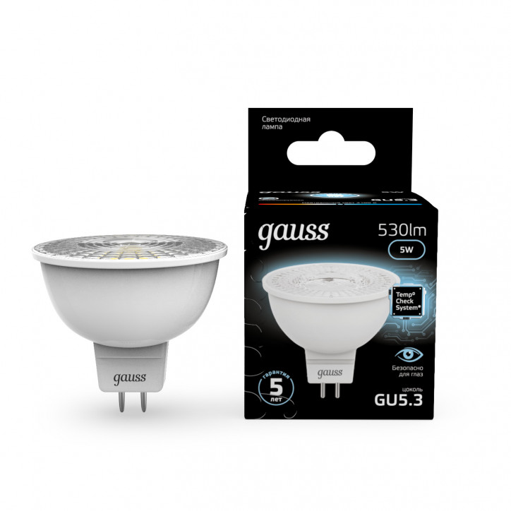 Лампа светодиодная LED 5 Вт 530 лм 4100К софит MR16 нейтральный GU5.3 AC 220В Black Gauss