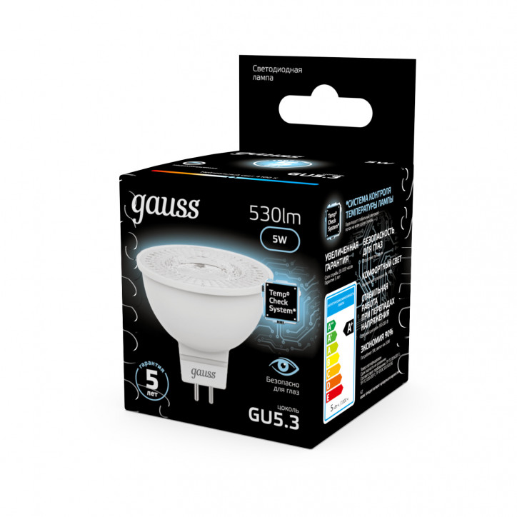 Лампа светодиодная LED 5 Вт 530 лм 4100К софит MR16 нейтральный GU5.3 AC 220В Black Gauss