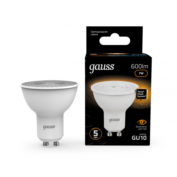Лампа светодиодная LED 7 Вт 600 лм 3000К софит MR16 теплый GU10 AC 220В Black Gauss Лампа светодиодная LED 7 Вт 600 лм 3000К софит MR16 теплый GU10 AC 220В Black Gauss