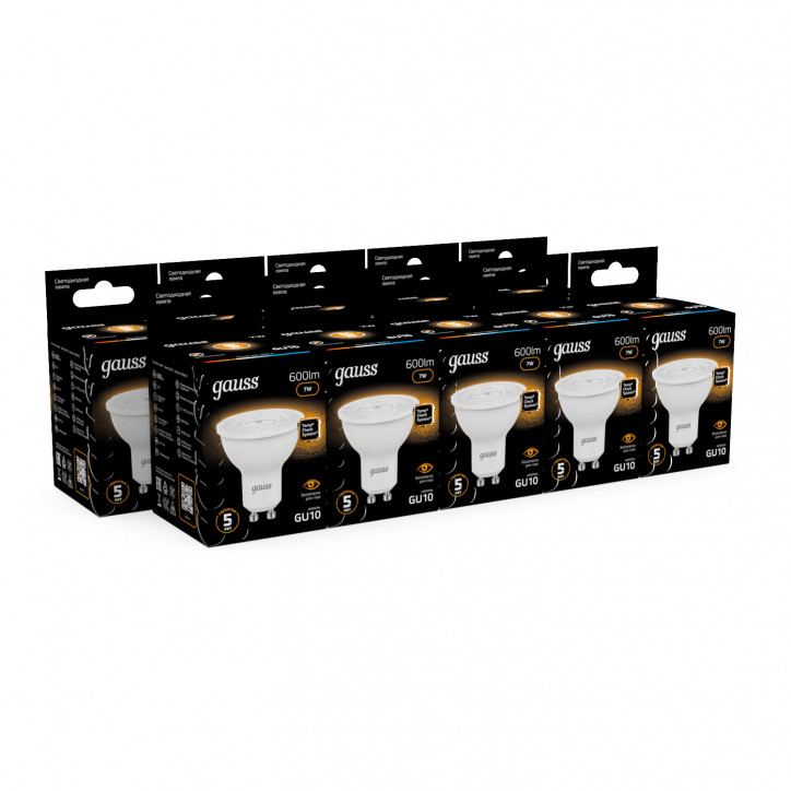 Лампа светодиодная LED 7 Вт 600 лм 3000К софит MR16 теплый GU10 AC 220В Black Gauss Лампа светодиодная LED 7 Вт 600 лм 3000К софит MR16 теплый GU10 AC 220В Black Gauss
