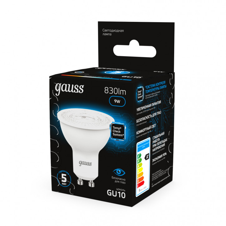 Лампа светодиодная LED 9 Вт 830 лм 6500К софит MR16 холодный GU10 AC 220В Black Gauss Лампа светодиодная LED 9 Вт 830 лм 6500К софит MR16 холодный GU10 AC 220В Black Gauss