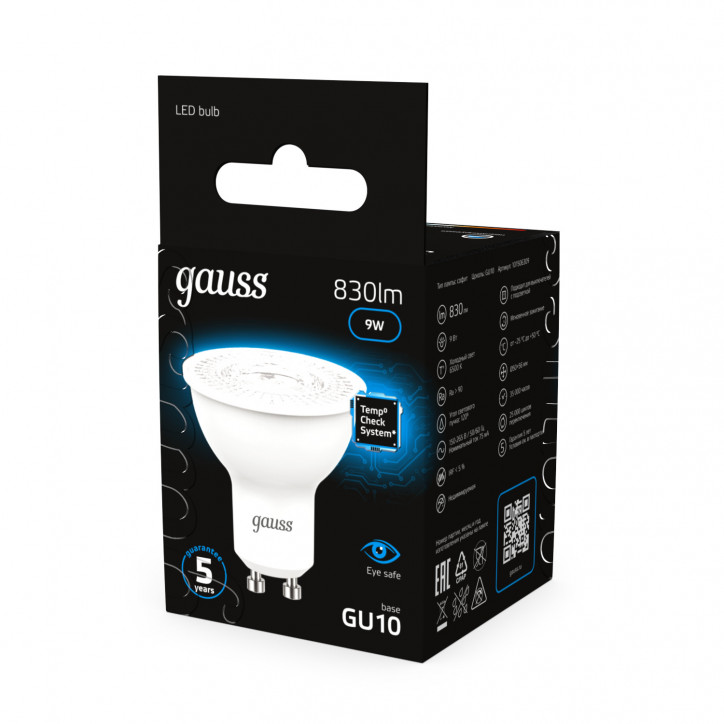 Лампа светодиодная LED 9 Вт 830 лм 6500К софит MR16 холодный GU10 AC 220В Black Gauss Лампа светодиодная LED 9 Вт 830 лм 6500К софит MR16 холодный GU10 AC 220В Black Gauss