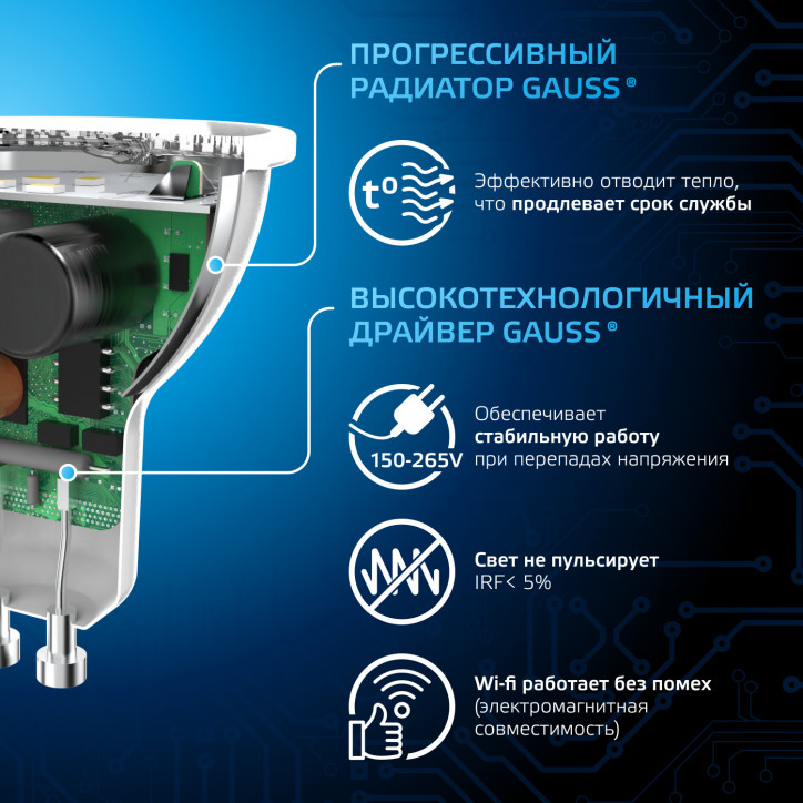 Лампа светодиодная LED 9 Вт 830 лм 6500К софит MR16 холодный GU10 AC 220В Black Gauss Лампа светодиодная LED 9 Вт 830 лм 6500К софит MR16 холодный GU10 AC 220В Black Gauss