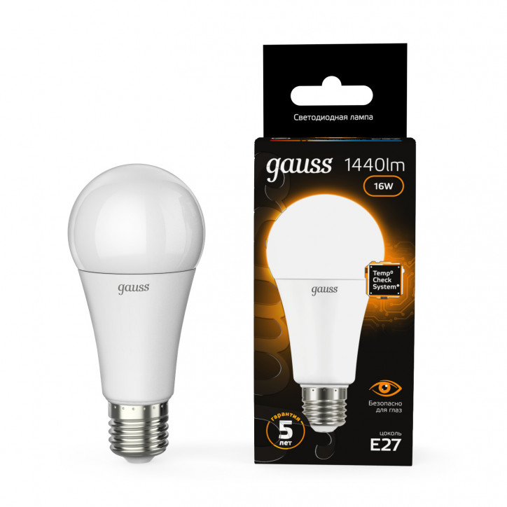 Лампа светодиодная LED 16 Вт 1440 лм 3000К А60 груша теплый E27 AC 220В Black Gauss