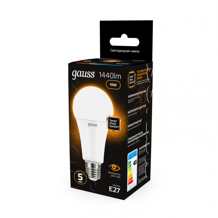 Лампа светодиодная LED 16 Вт 1440 лм 3000К А60 груша теплый E27 AC 220В Black Gauss
