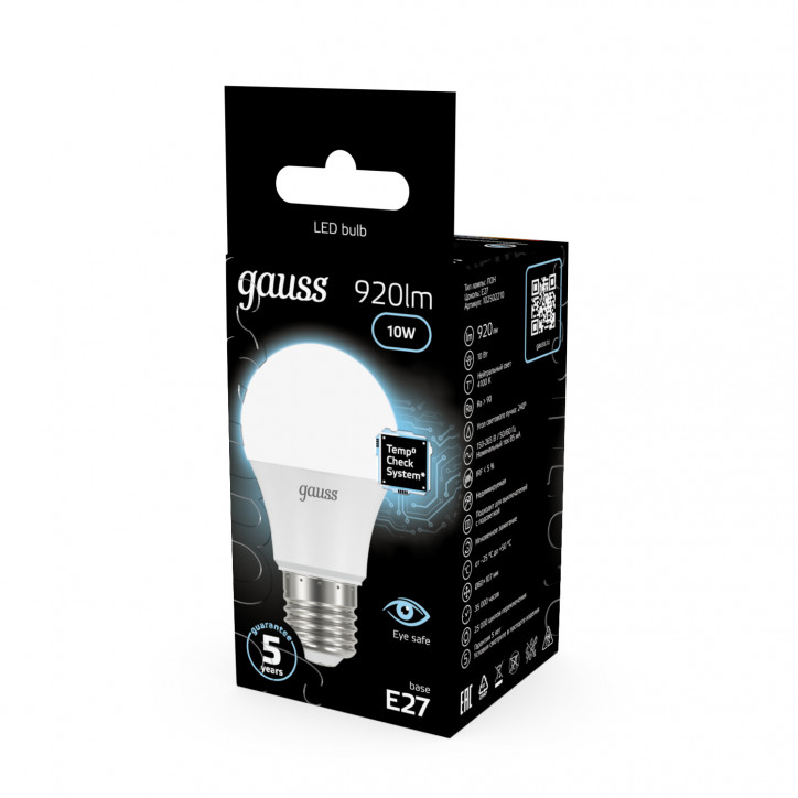 Лампа светодиодная LED 10 Вт 920 лм 4100К А60 груша нейтральный E27 AC 220В Black Gauss Лампа светодиодная LED 10 Вт 920 лм 4100К А60 груша нейтральный E27 AC 220В Black Gauss