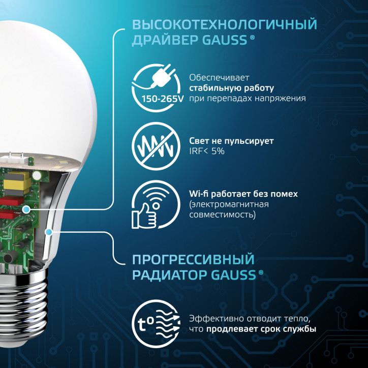 Лампа светодиодная LED 12 Вт 1200 лм 4100К А60 груша нейтральный E27 AC 220В Black Gauss Лампа светодиодная LED 12 Вт 1200 лм 4100К А60 груша нейтральный E27 AC 220В Black Gauss
