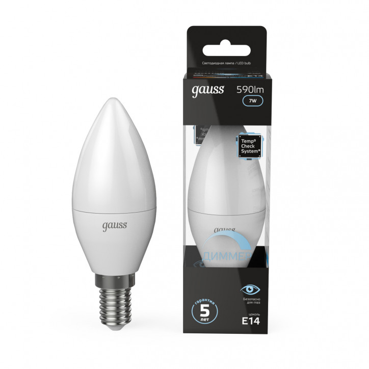 Лампа светодиодная LED 7 Вт 590 лм 4100К свеча нейтральный E14 AC 220В диммируемая Black Gauss Лампа светодиодная LED 7 Вт 590 лм 4100К свеча нейтральный E14 AC 220В диммируемая Black Gauss