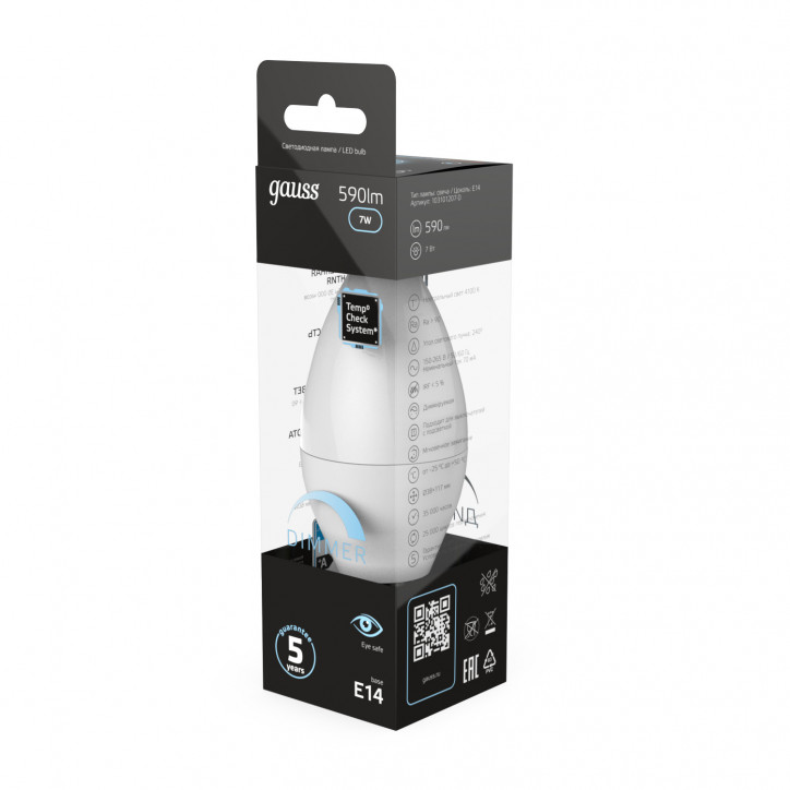 Лампа светодиодная LED 7 Вт 590 лм 4100К свеча нейтральный E14 AC 220В диммируемая Black Gauss Лампа светодиодная LED 7 Вт 590 лм 4100К свеча нейтральный E14 AC 220В диммируемая Black Gauss
