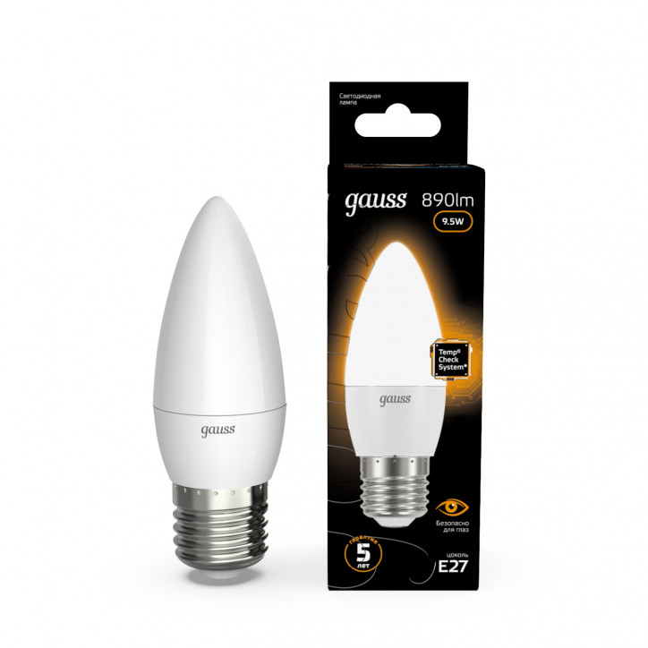 Лампа светодиодная LED 9.5 Вт 890 лм 3000К свеча теплый E27 AC 220В Black Gauss Лампа светодиодная LED 9.5 Вт 890 лм 3000К свеча теплый E27 AC 220В Black Gauss