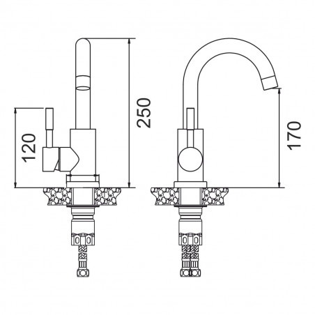Смеситель для кухни шаровый с высоким изливом нержавеющая сталь