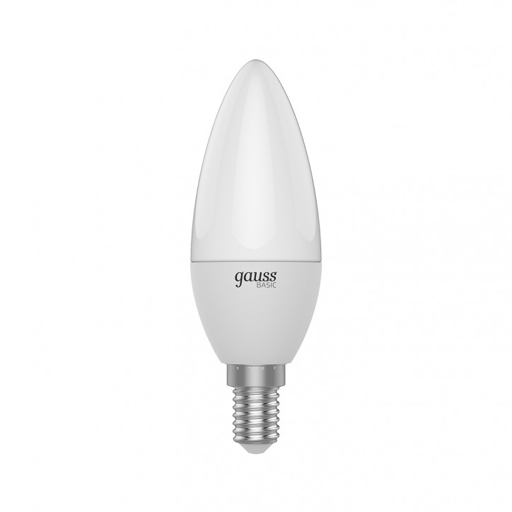 Лампа светодиодная LED 5.5 Вт 410 лм 3000К свеча теплый E14 AC 220В Basic Gauss Лампа светодиодная LED 5.5 Вт 410 лм 3000К свеча теплый E14 AC 220В Basic Gauss