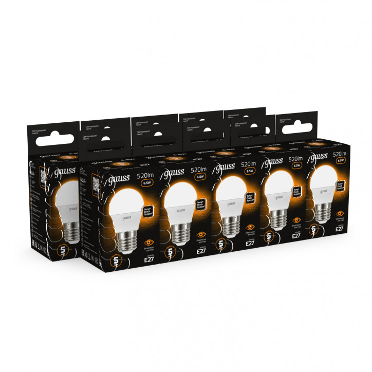 Лампа светодиодная LED 6.5 Вт 520 лм 3000К шар P45 теплый E27 AC 220В Black Gauss Лампа светодиодная LED 6.5 Вт 520 лм 3000К шар P45 теплый E27 AC 220В Black Gauss