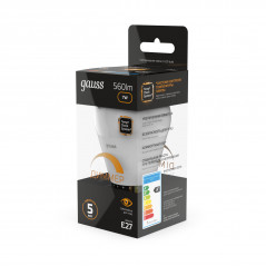 Лампа Gauss Шар 7W 560lm 3000К Е27 диммируемая LED 1/10/100