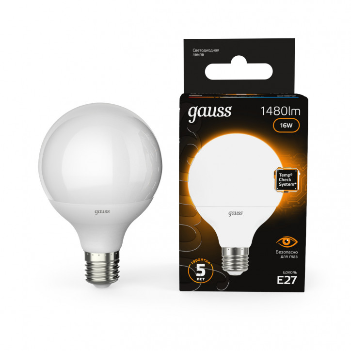 Лампа светодиодная LED 16 Вт 1480 лм 3000К шар G95 теплый E27 AC 220В Black Gauss Лампа светодиодная LED 16 Вт 1480 лм 3000К шар G95 теплый E27 AC 220В Black Gauss