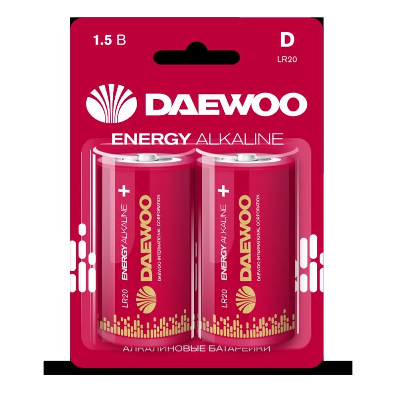 Элемент питания LR20 DAEWOO Energy Alkaline блистер, 2 шт.