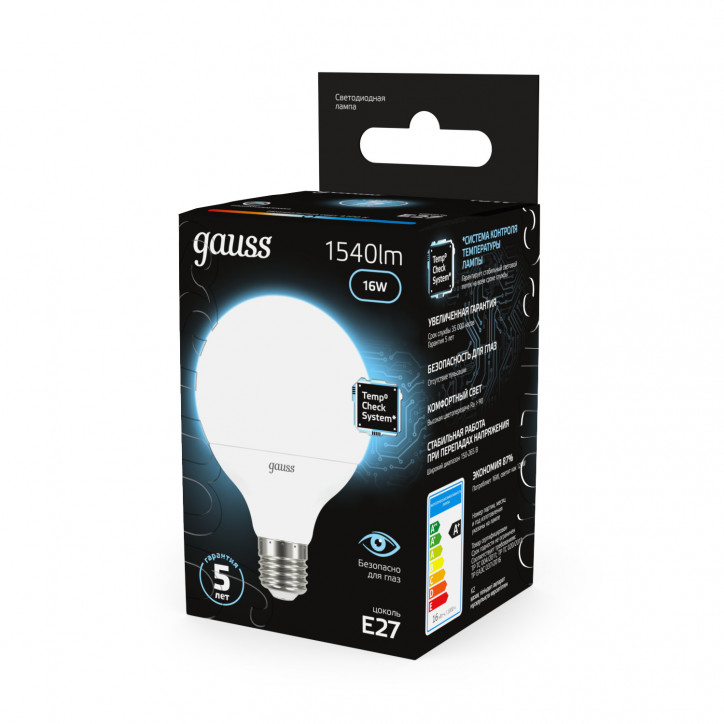 Лампа светодиодная LED 16 Вт 1540 лм 4100К шар G95 нейтральный E27 AC 220В Black Gauss Лампа светодиодная LED 16 Вт 1540 лм 4100К шар G95 нейтральный E27 AC 220В Black Gauss