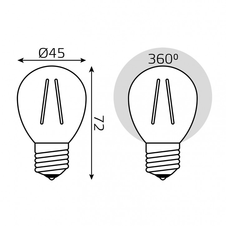 Лампа светодиодная филаментная LED 5 Вт 420 лм 2700К шар P45 теплый E27 AC 220В прозрачная колба дим Лампа светодиодная филаментная LED 5 Вт 420 лм 2700К шар P45 теплый E27 AC 220В прозрачная колба дим