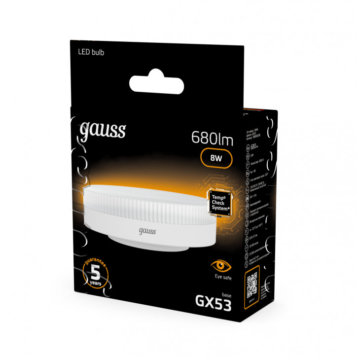 Лампа светодиодная LED 8 Вт 680 лм 3000К таблетка теплый GX53 AC 220В Black Gauss Лампа светодиодная LED 8 Вт 680 лм 3000К таблетка теплый GX53 AC 220В Black Gauss