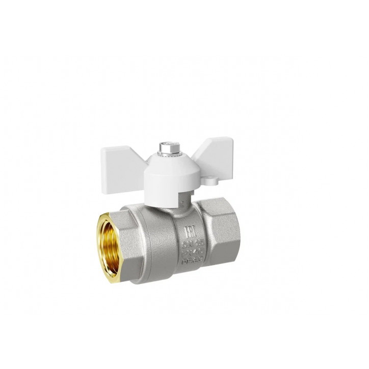 Кран шаровой 11б27п1 Ду20 Ру40 (3/4') ВВ белая ручка бабочка Кран шаровой 11б27п1 Ду20 Ру40 (3/4') ВВ белая ручка бабочка