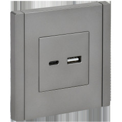 FORTE@PIANO Розетка USB A+C 3,1А FP550 сталь IEK