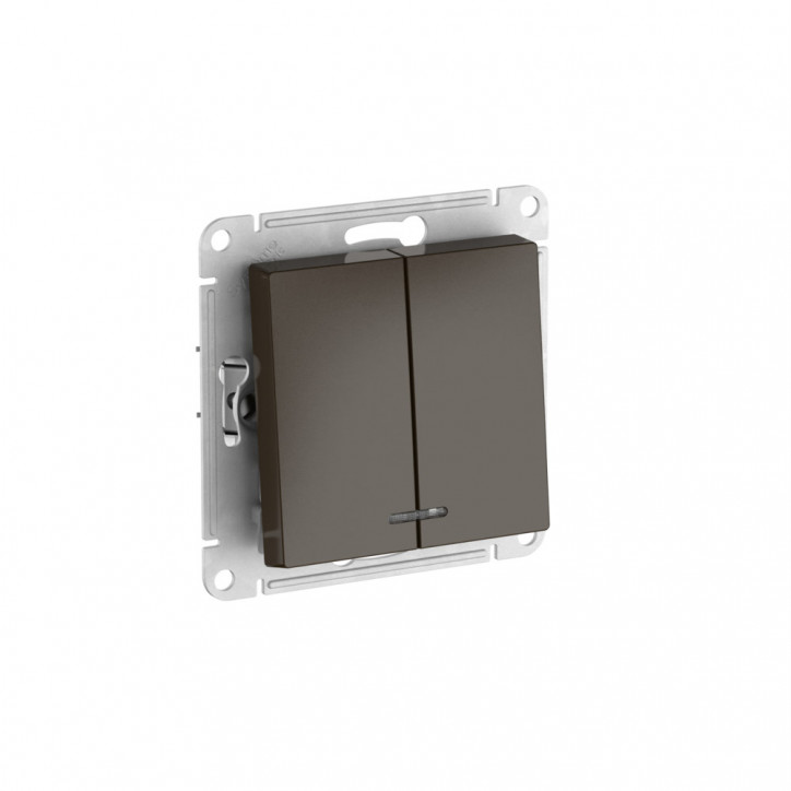 ATLASDESIGN 2-клавишный ВЫКЛЮЧАТЕЛЬ с подсветкой ,сх.5а, 10АХ, быстрозажимные клеммы, МОККО