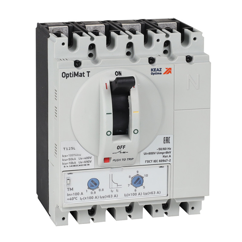 Выключатель автоматический с блоком защиты от токов утечки OptiMat T125L-RCA TM 25A 4P