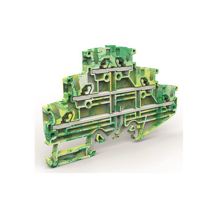 Трехуровневая клемма на 2,5 кв.мм с заземлением Трехуровневая клемма на 2,5 кв.мм с заземлением