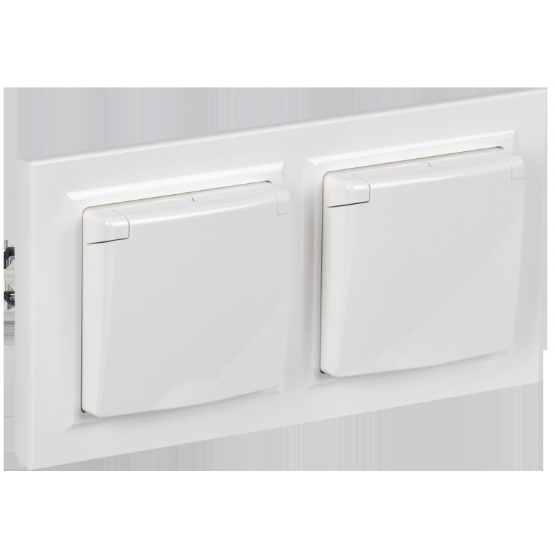 BRITE Комплект 1-местная с заземлением с защитными шторками и крышкой 16А IP44 2 штуки в сборе с двойной рамкой РСбш10-3-44-БрБ 