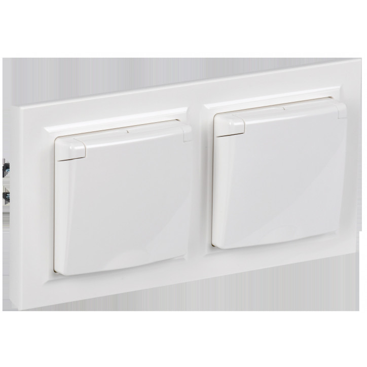 BRITE Комплект 1-местная с заземлением с защитными шторками и крышкой 16А IP44 2 штуки в сборе с двойной рамкой РСбш10-3-44-БрБ 