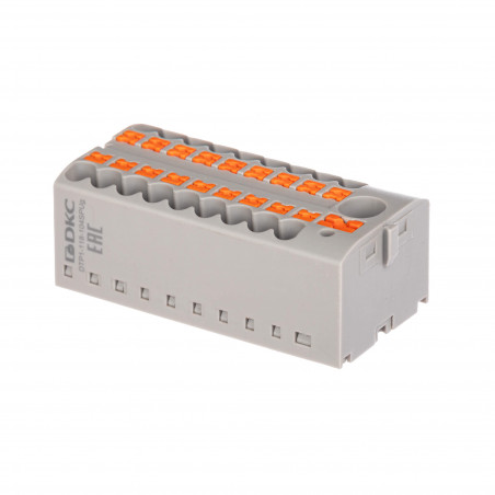 Блок распределительный, зажим push-in, 1 ввод 6 кв.мм, 18 точек подключения 2,5 кв.мм, красный